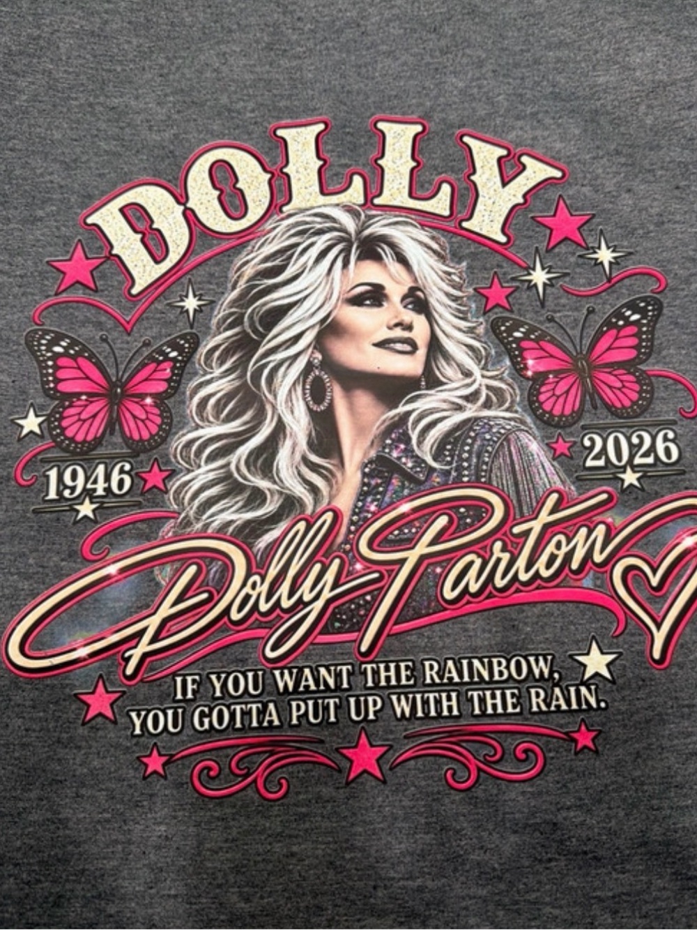 Gildan Gray Tee with Pink and White Dolly Parton Graphic XL NWOT